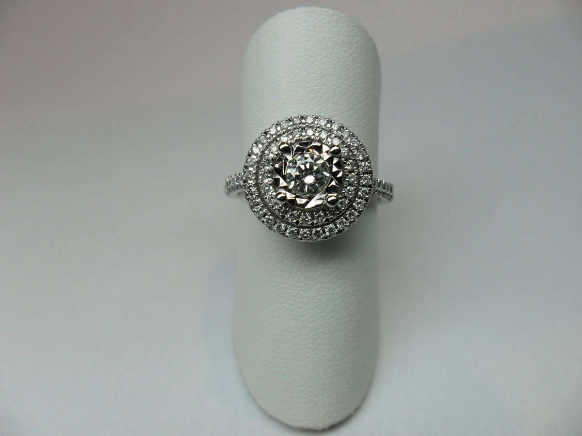 Dubbel Cirkel Halo Ring Breed Witgoud